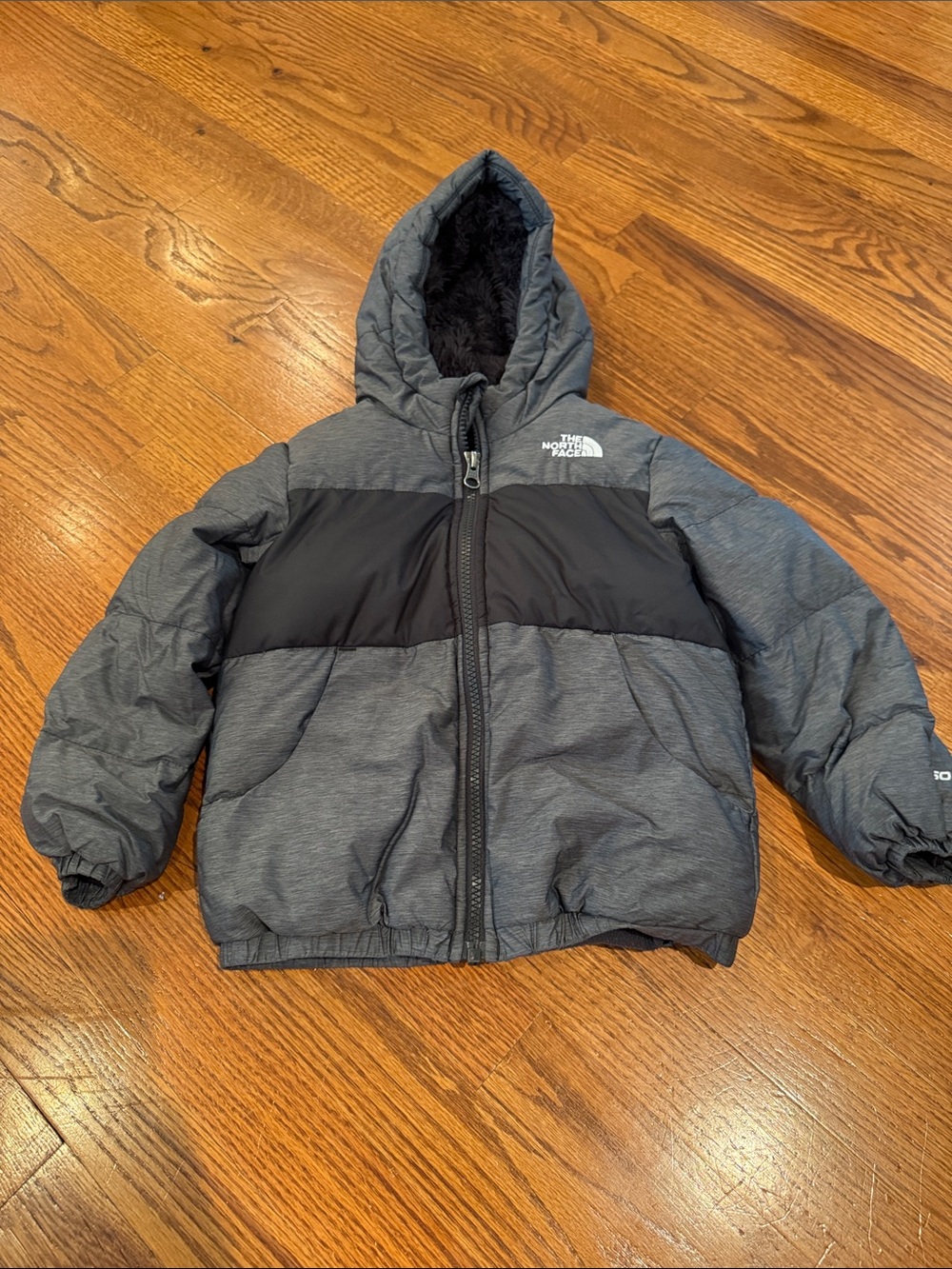 The North Face Hooded Puffer Jacket - Gray and Black